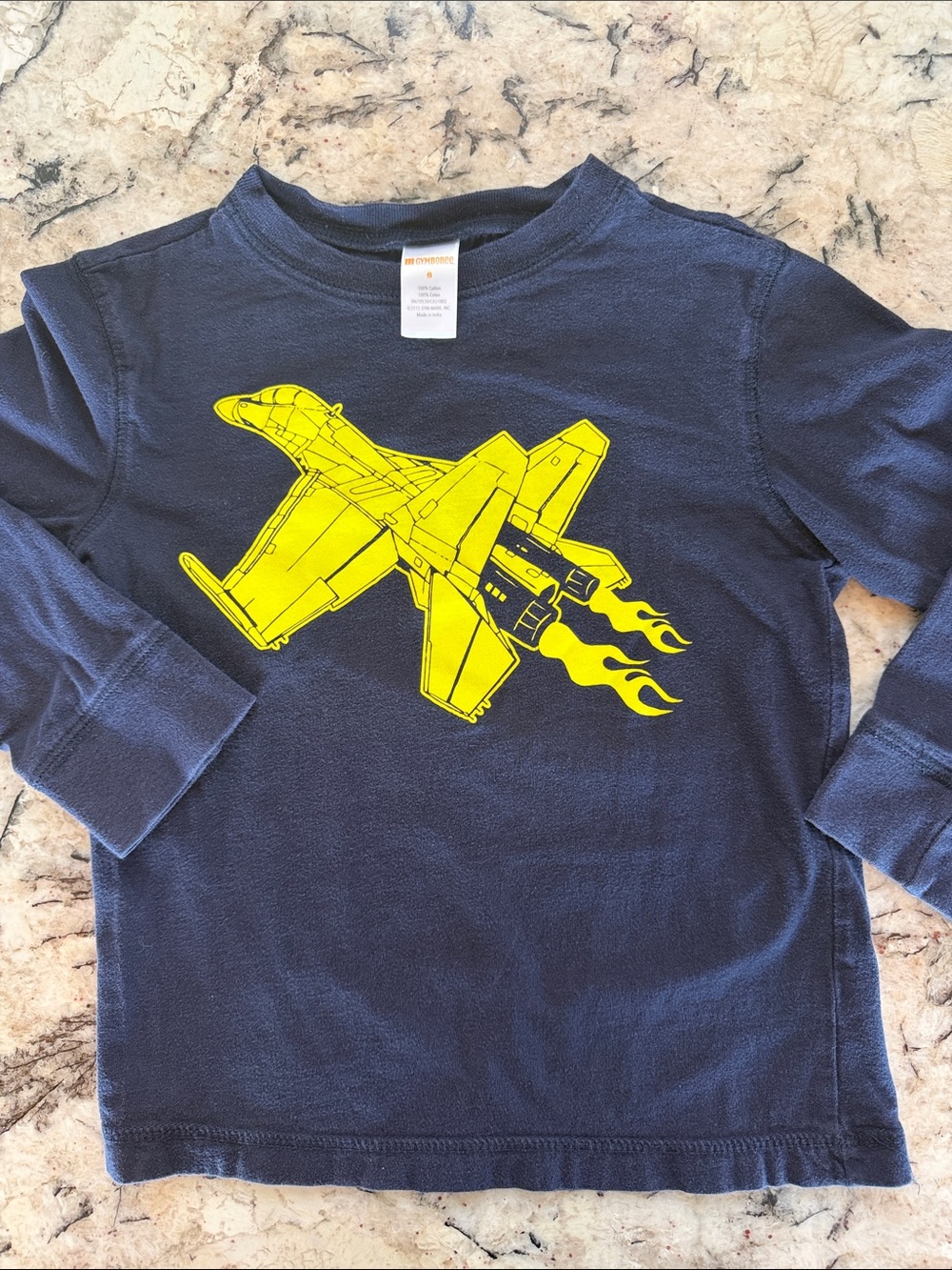 Gymboree Navy Long-Sleeve Tee with Bright Yellow Jet